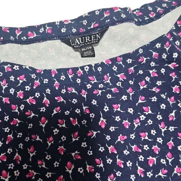 Lauren Ralph Lauren Black Label Floral Print Short Sleeve Top Navy & Pink XL - Picture 5 of 11
